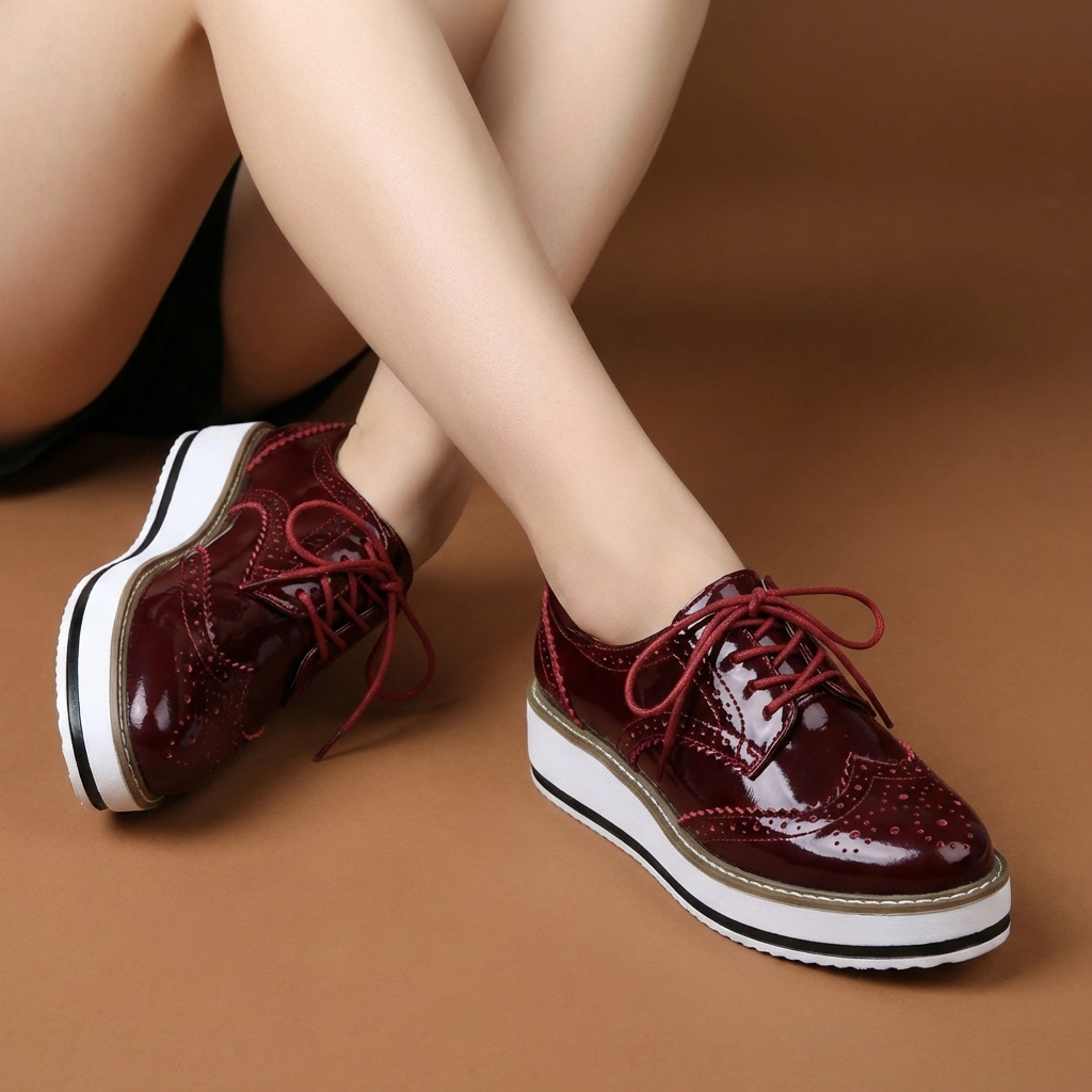 Women's Striped Platform Brogue Flats Corvine