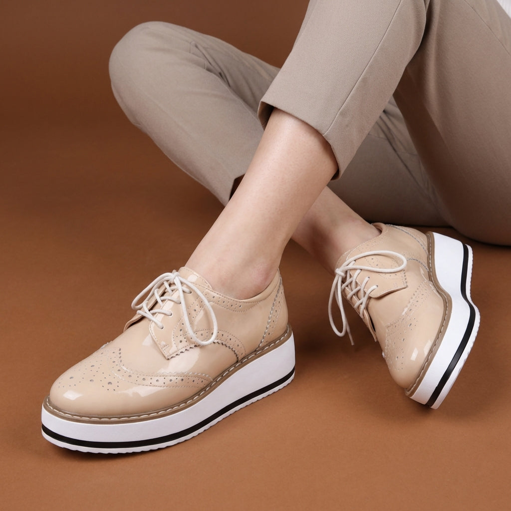 Women's Striped Platform Brogue Flats Corvine