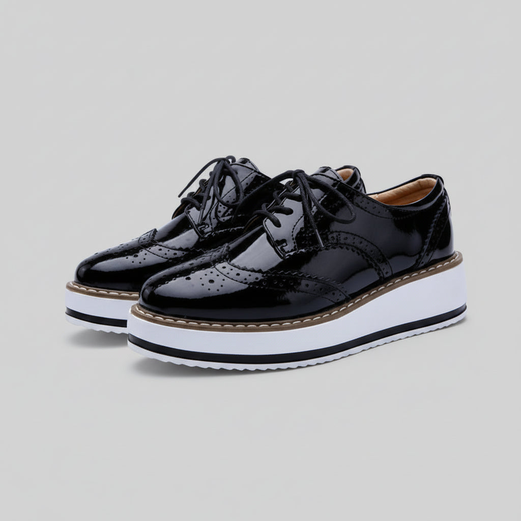 Women's Striped Platform Brogue Flats Corvine
