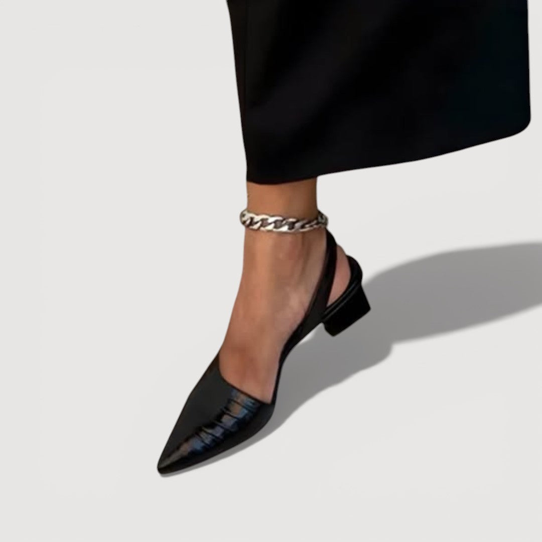 Women's Structured Black Slingback Heels Corvine