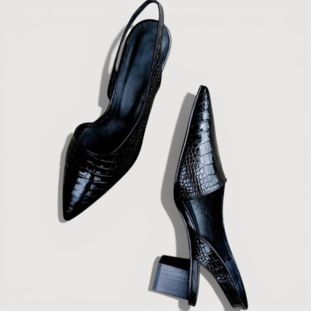 Women's Structured Black Slingback Heels Corvine