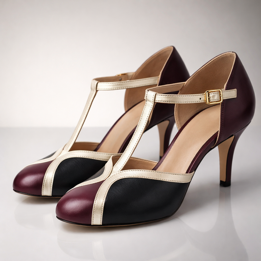 Women's Structured T-Strap Mid-Height Heels Corvine