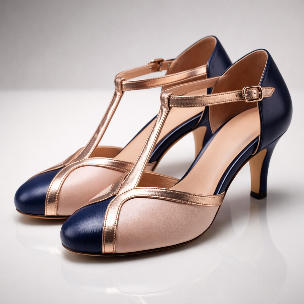 Women's Structured T-Strap Mid-Height Heels Corvine