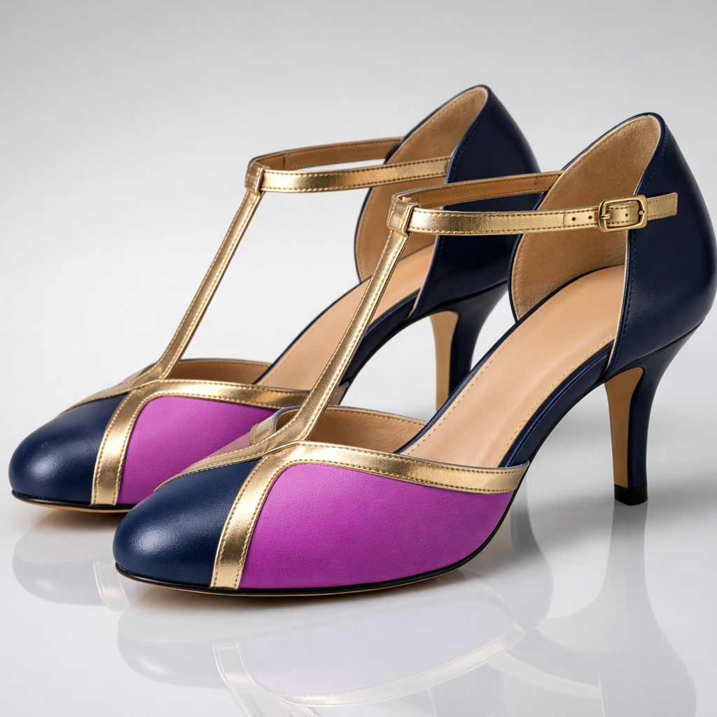 Women's Structured T-Strap Mid-Height Heels Corvine
