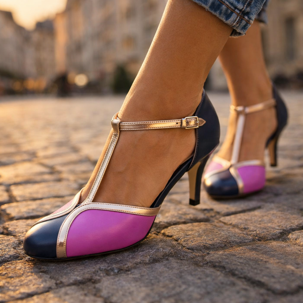Women's Structured T-Strap Mid-Height Heels Corvine