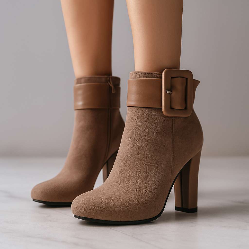 Women's Suede Block Heel Black Heels Corvine