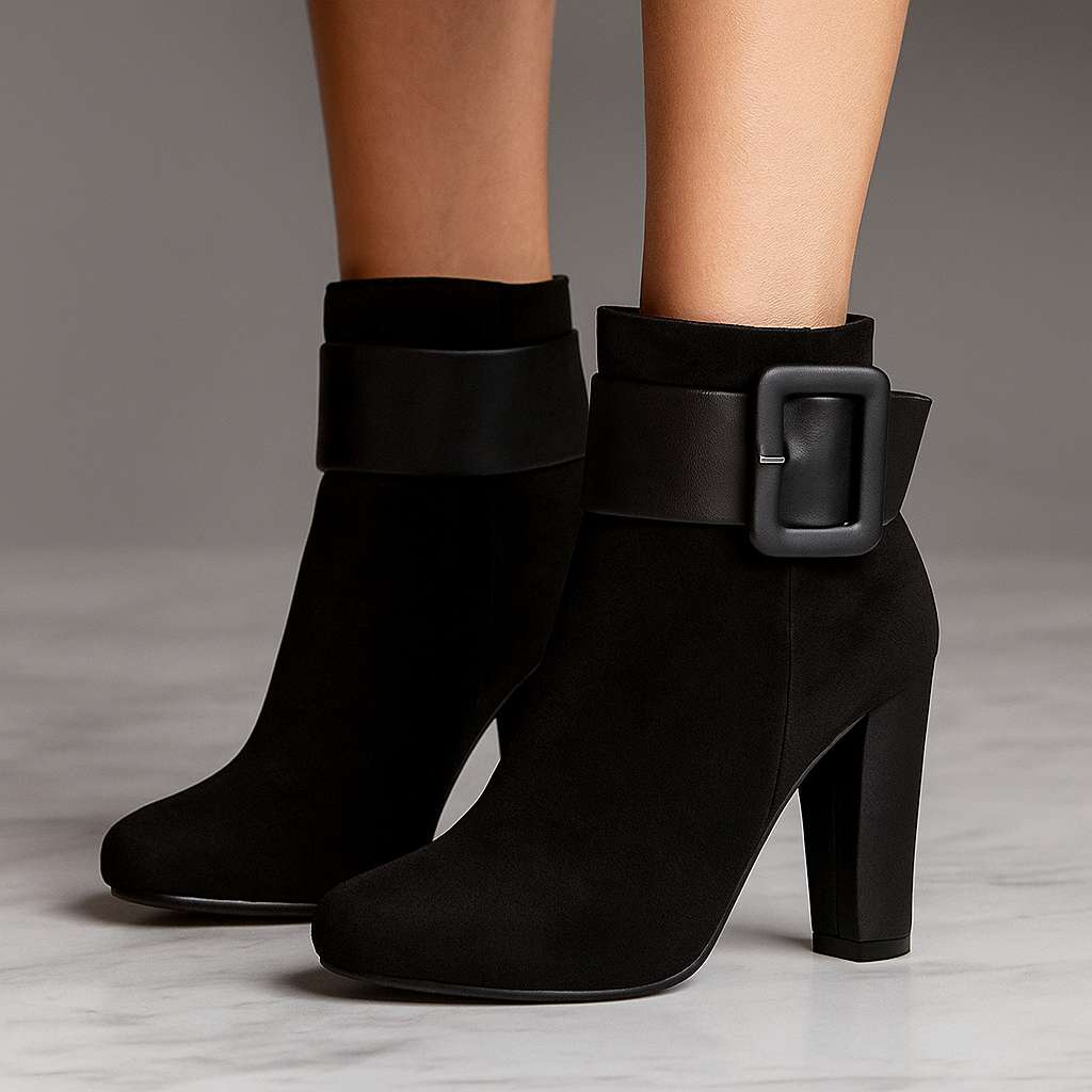 Women's Suede Block Heel Black Heels Corvine