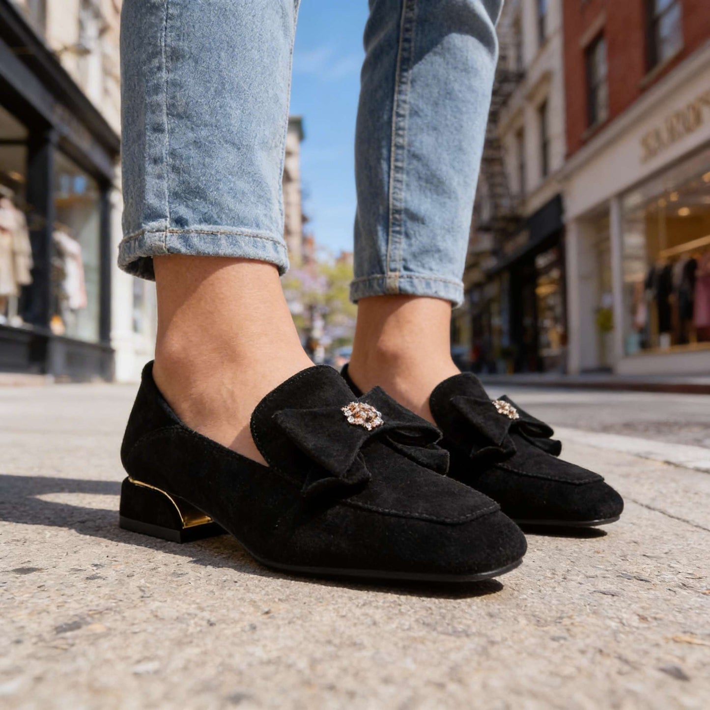 Women's Suede Bow Detail Loafers Corvine