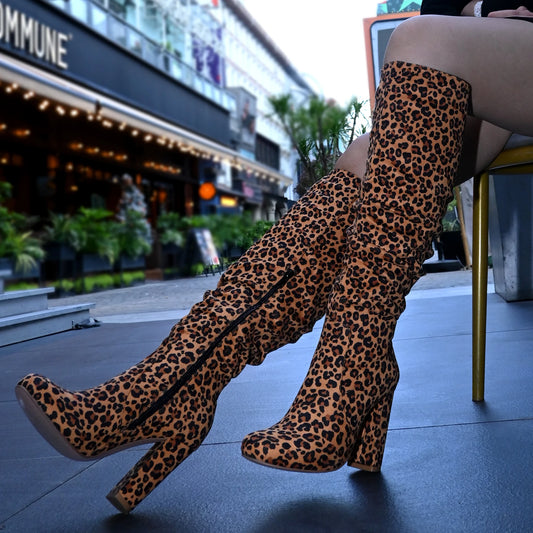 Women's Suede Knee High Block Heel Boots Corvine