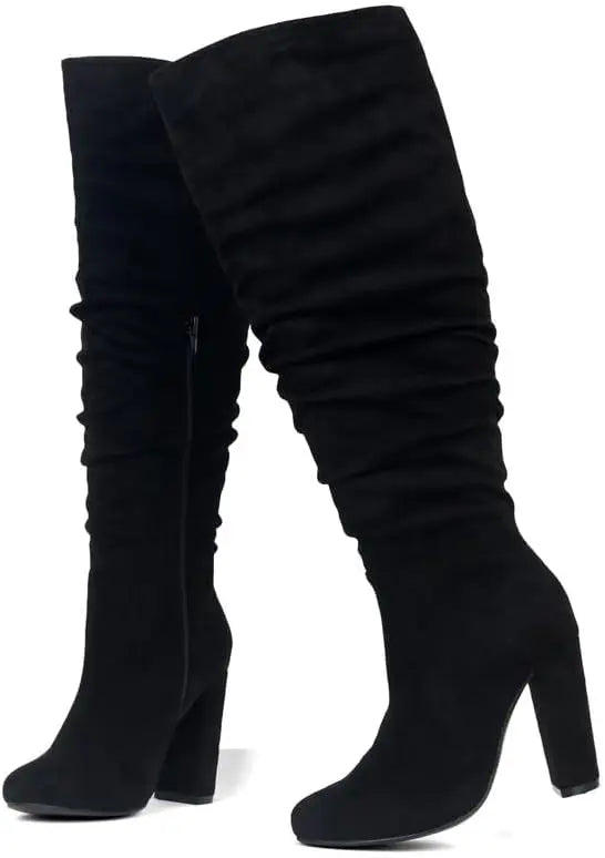 Women's Suede Knee High Block Heel Boots Corvine