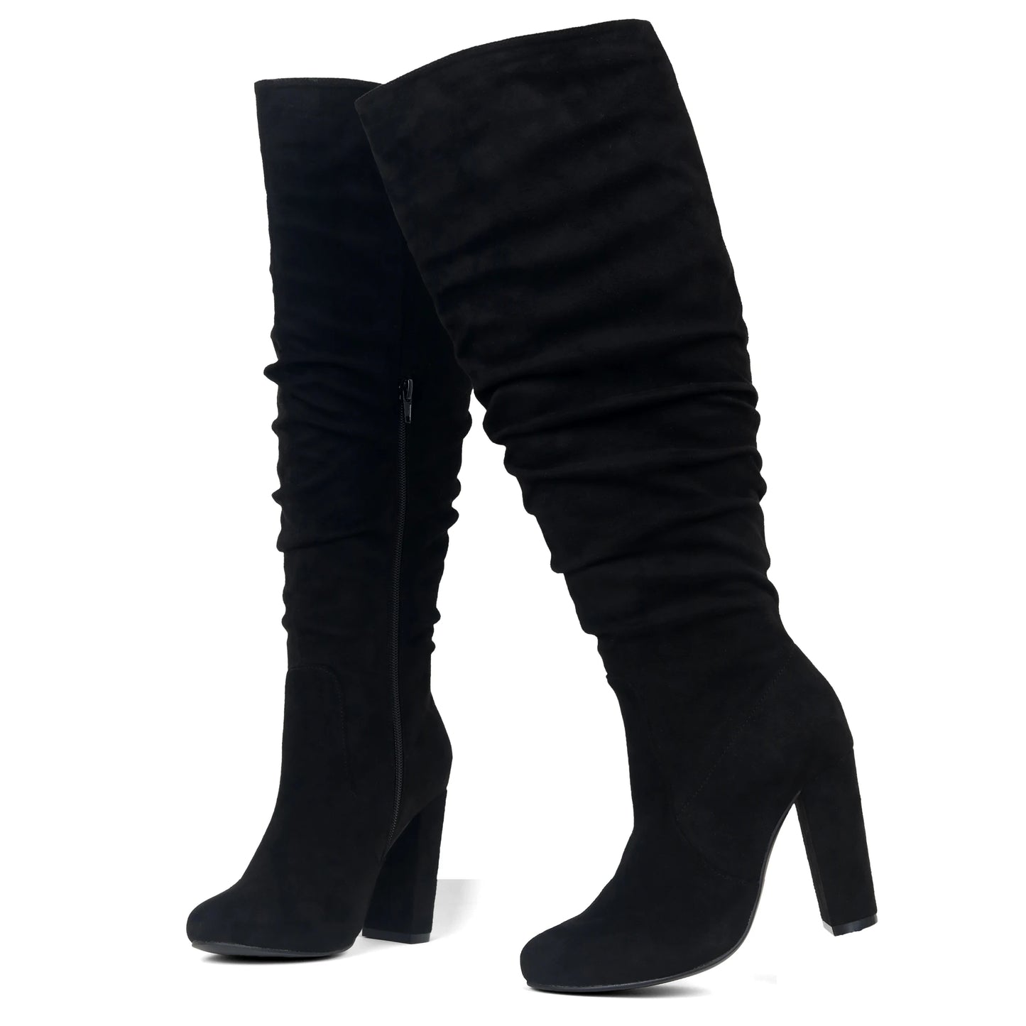 Women's Suede Knee High Block Heel Boots Corvine