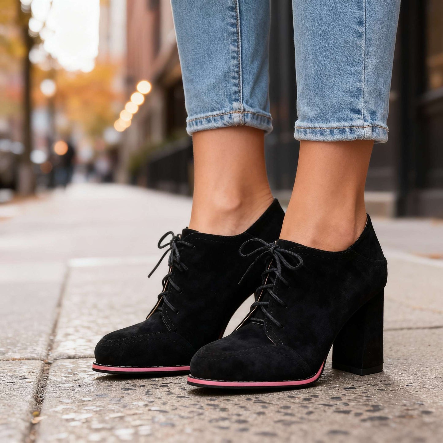 Women's Suede Lace-Up Block Heel Heels Corvine