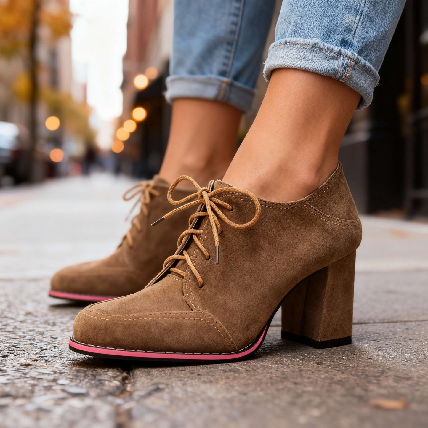 Women's Suede Lace-Up Block Heel Heels Corvine