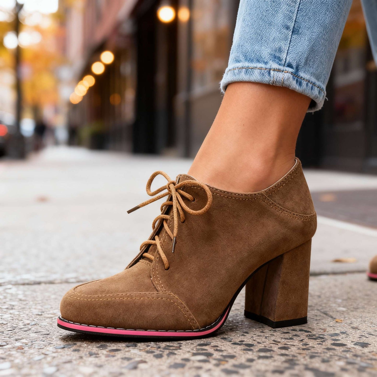 Women's Suede Lace-Up Block Heel Heels Corvine