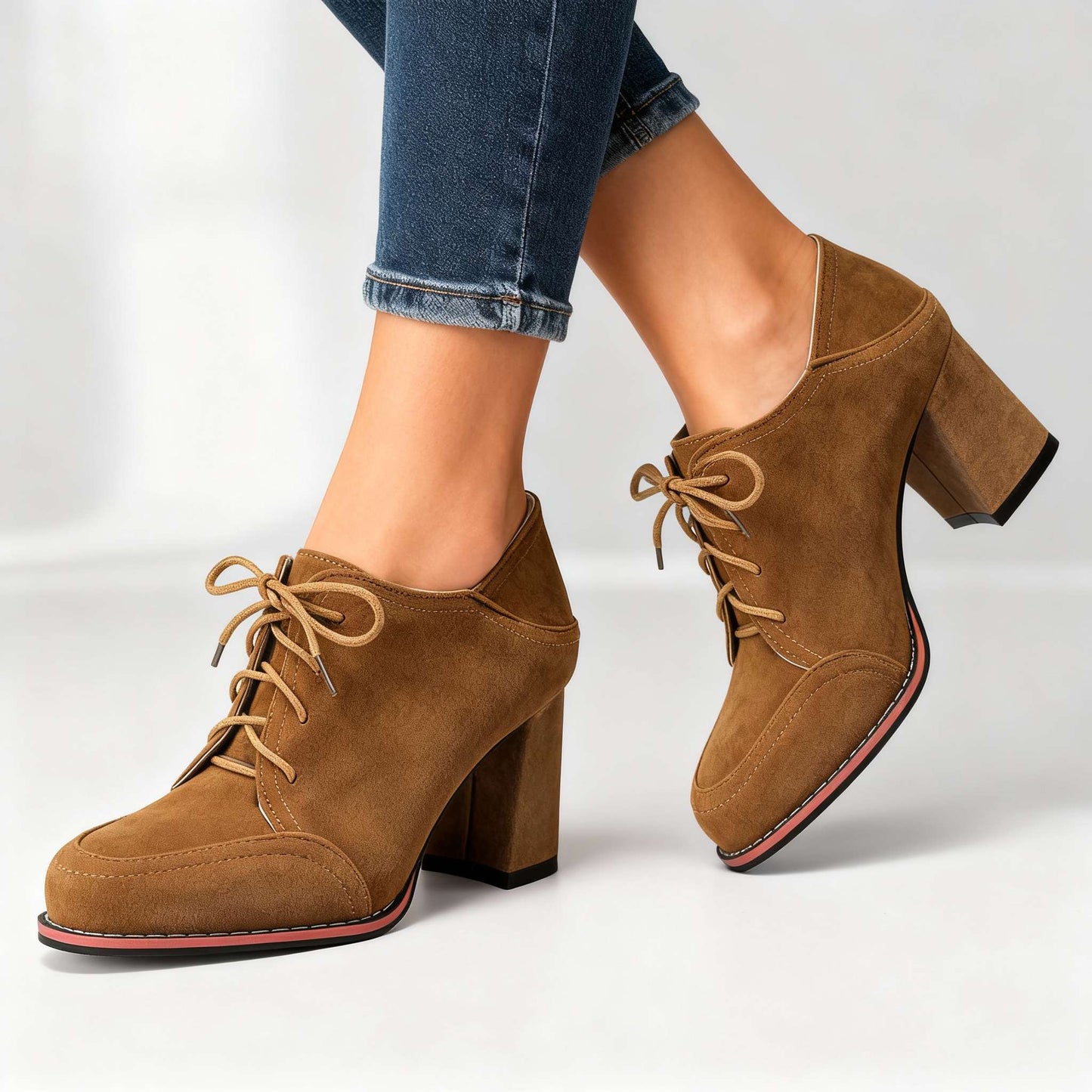 Women's Suede Lace-Up Block Heel Heels Corvine