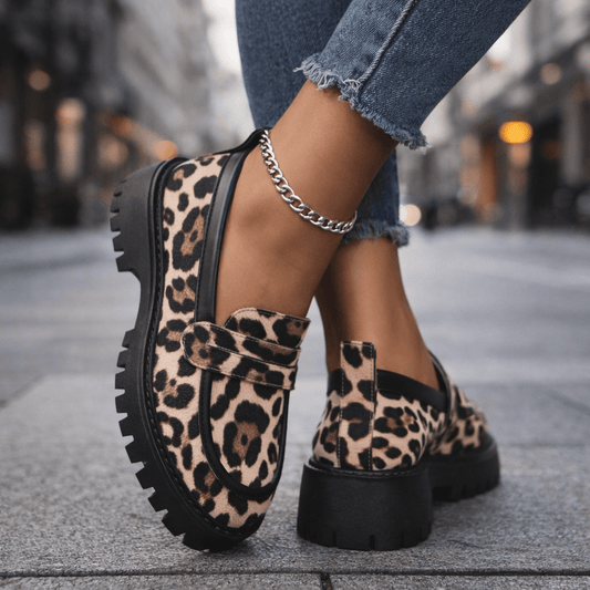 Women's Suede Leopard Platform Loafers | Chunky Slip-On Dress Shoes