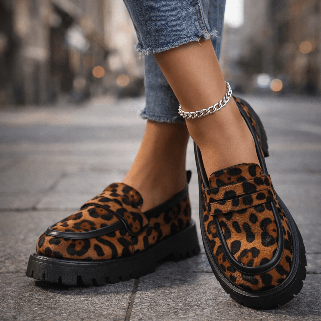 Women's Suede Leopard Platform Loafers | Chunky Slip-On Dress Shoes