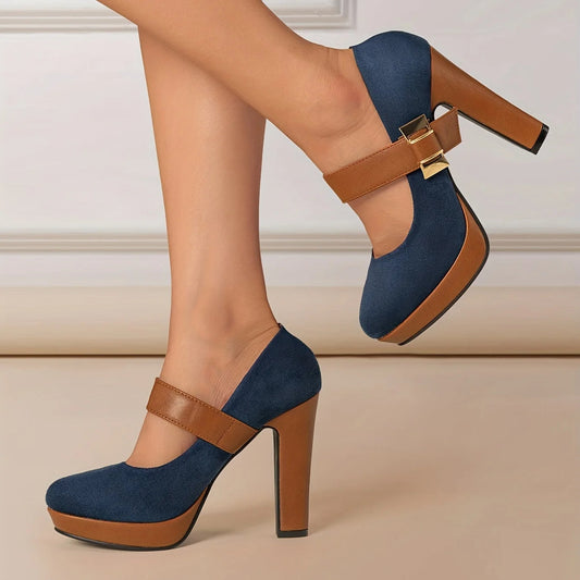 Women's Suede Textured Block Heel Mary Jane Shoes Corvine
