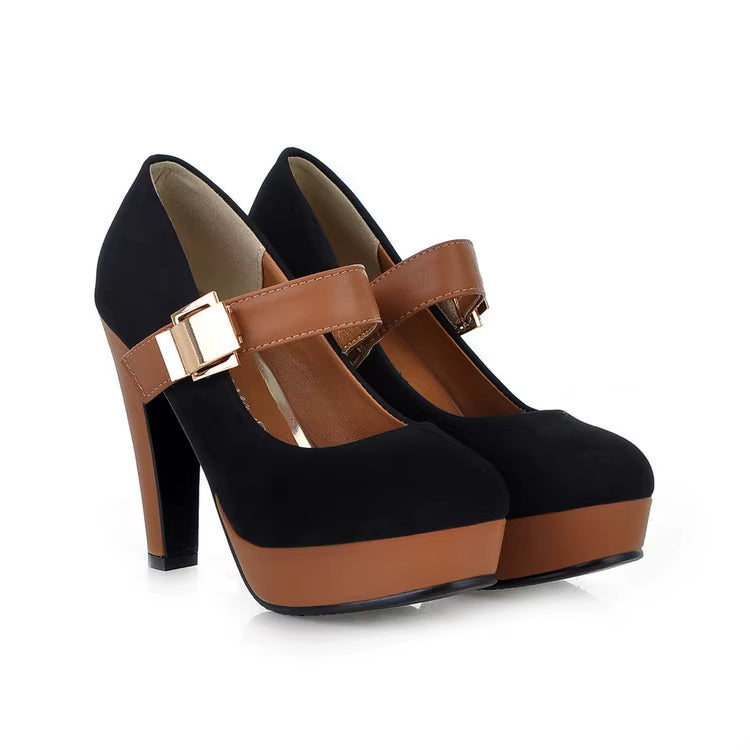 Women's Suede Textured Block Heel Mary Jane Shoes Corvine