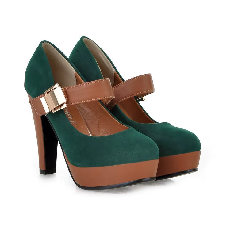 Women's Suede Textured Block Heel Mary Jane Shoes Corvine