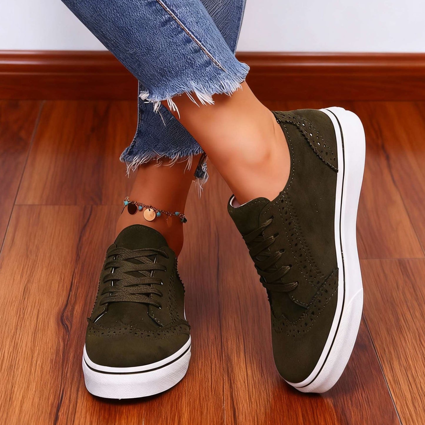 Women's Suede Upper Brogue Trainers Corvine