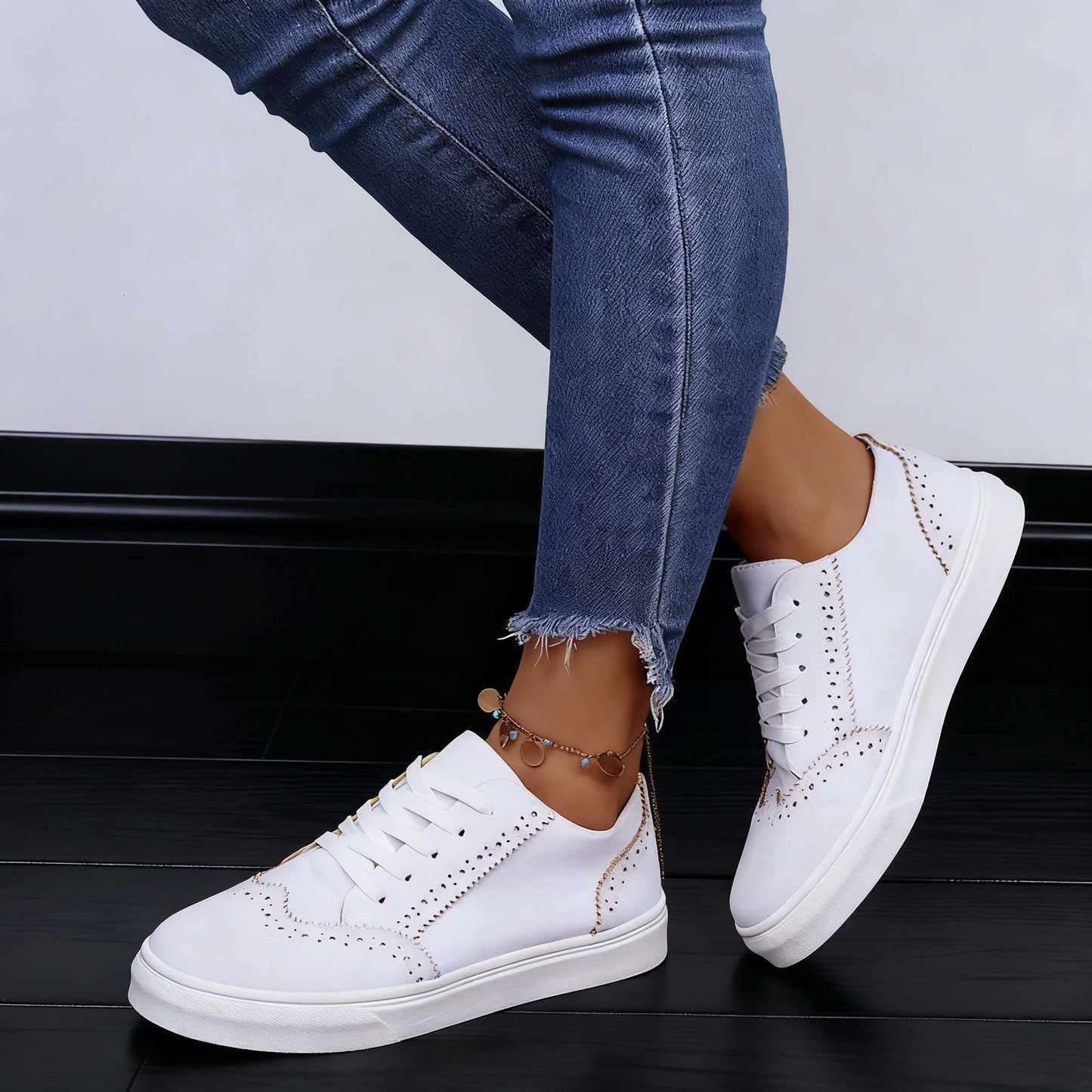 Women's Suede Upper Brogue Trainers Corvine