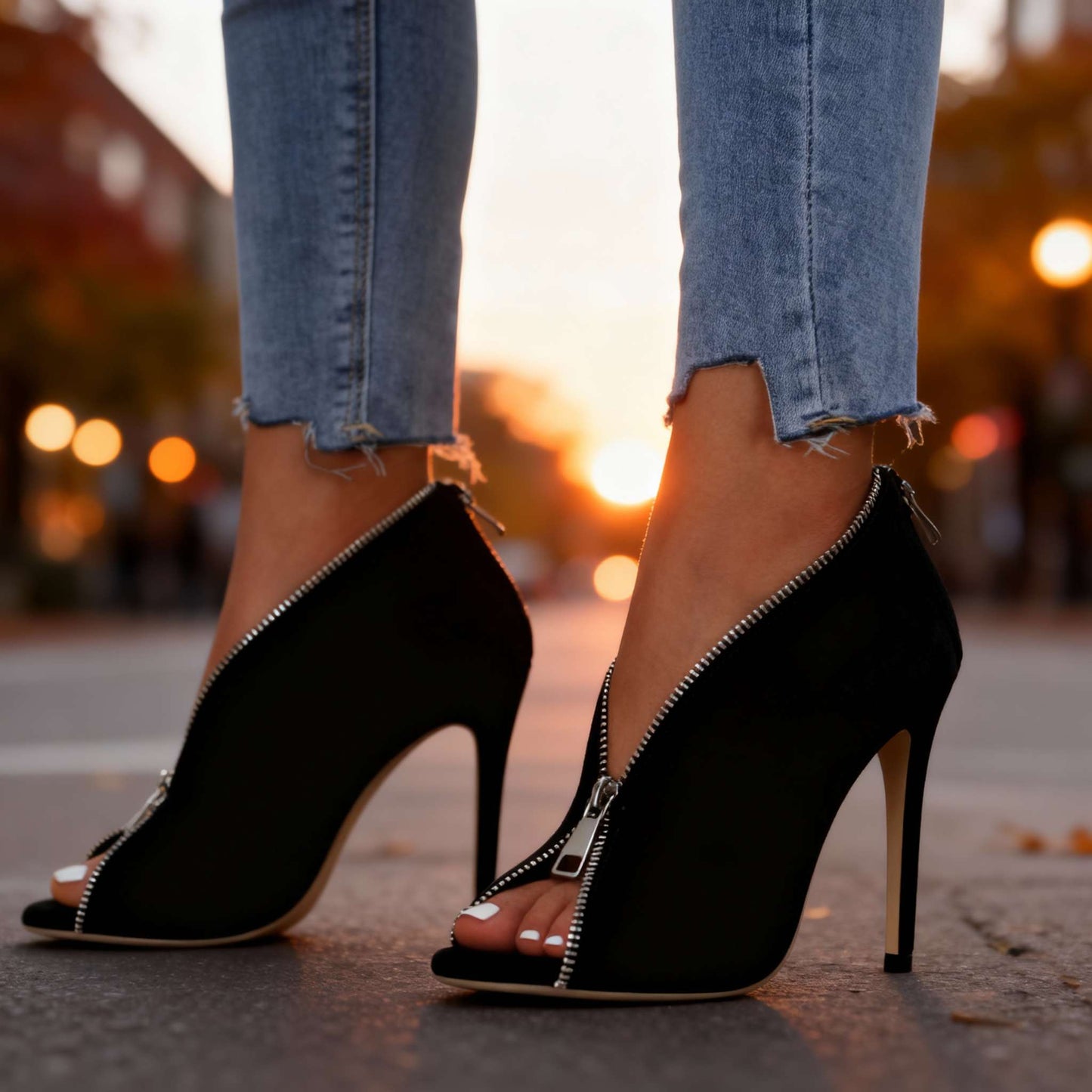Women's Suede Zipper Heels Corvine