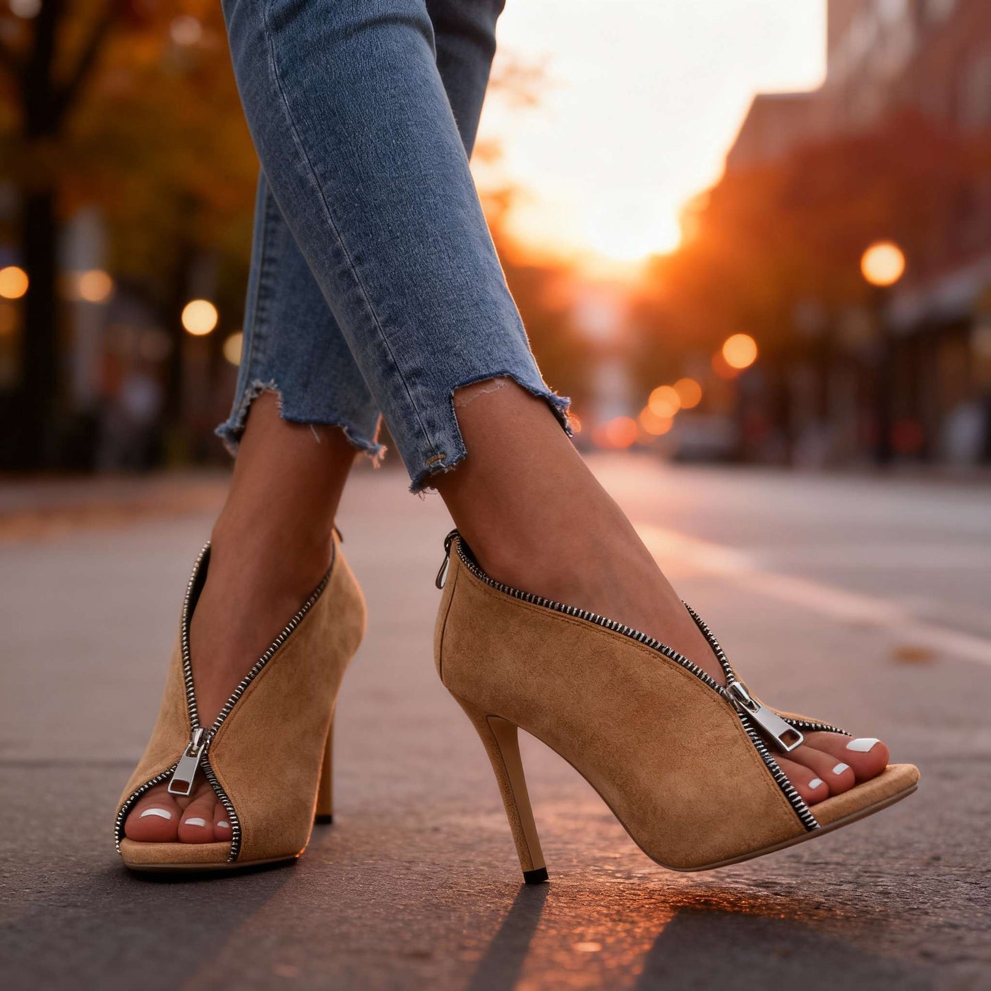 Women's Suede Zipper Heels Corvine