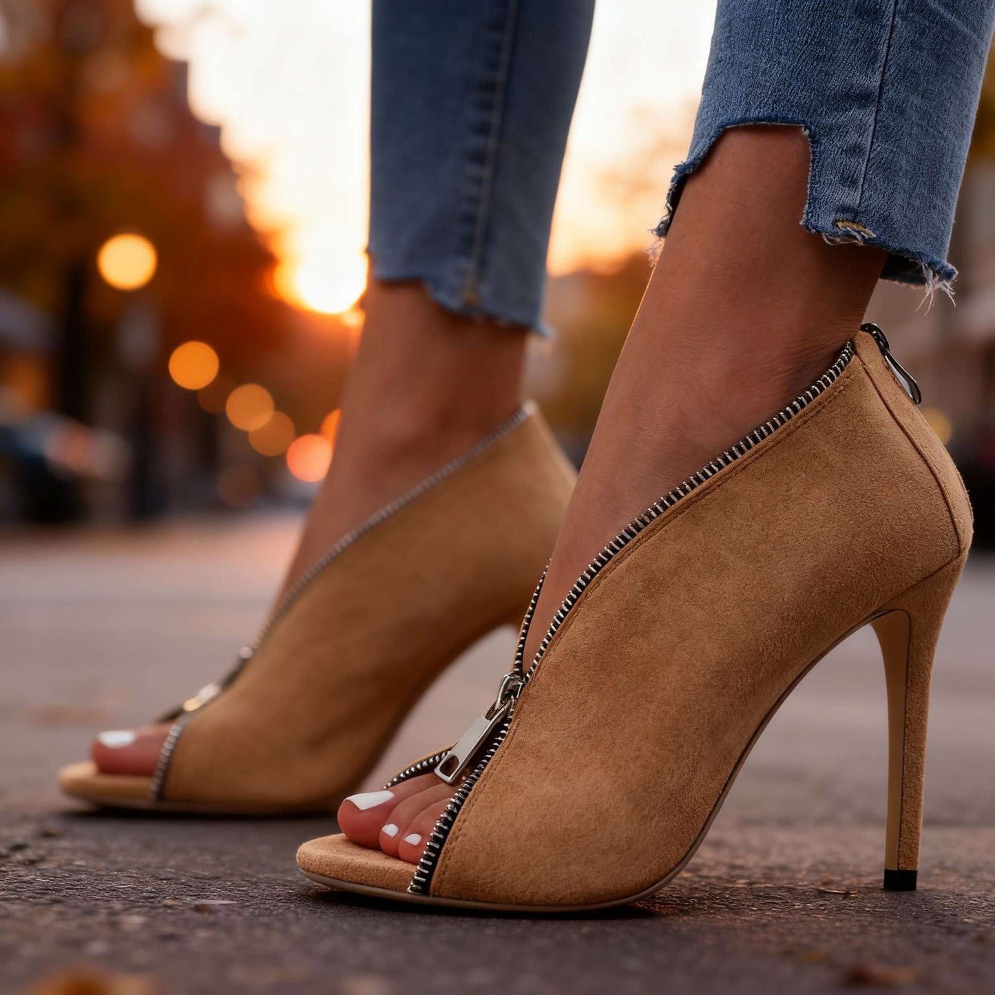Women's Suede Zipper Heels Corvine
