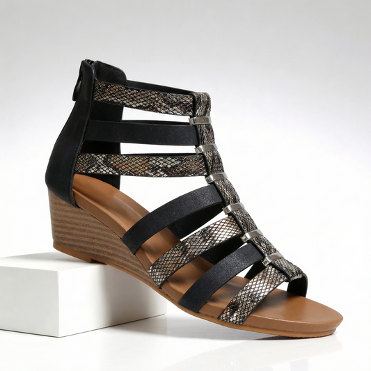 Women's Suede and Textured Leather Wedge Sandals Corvine