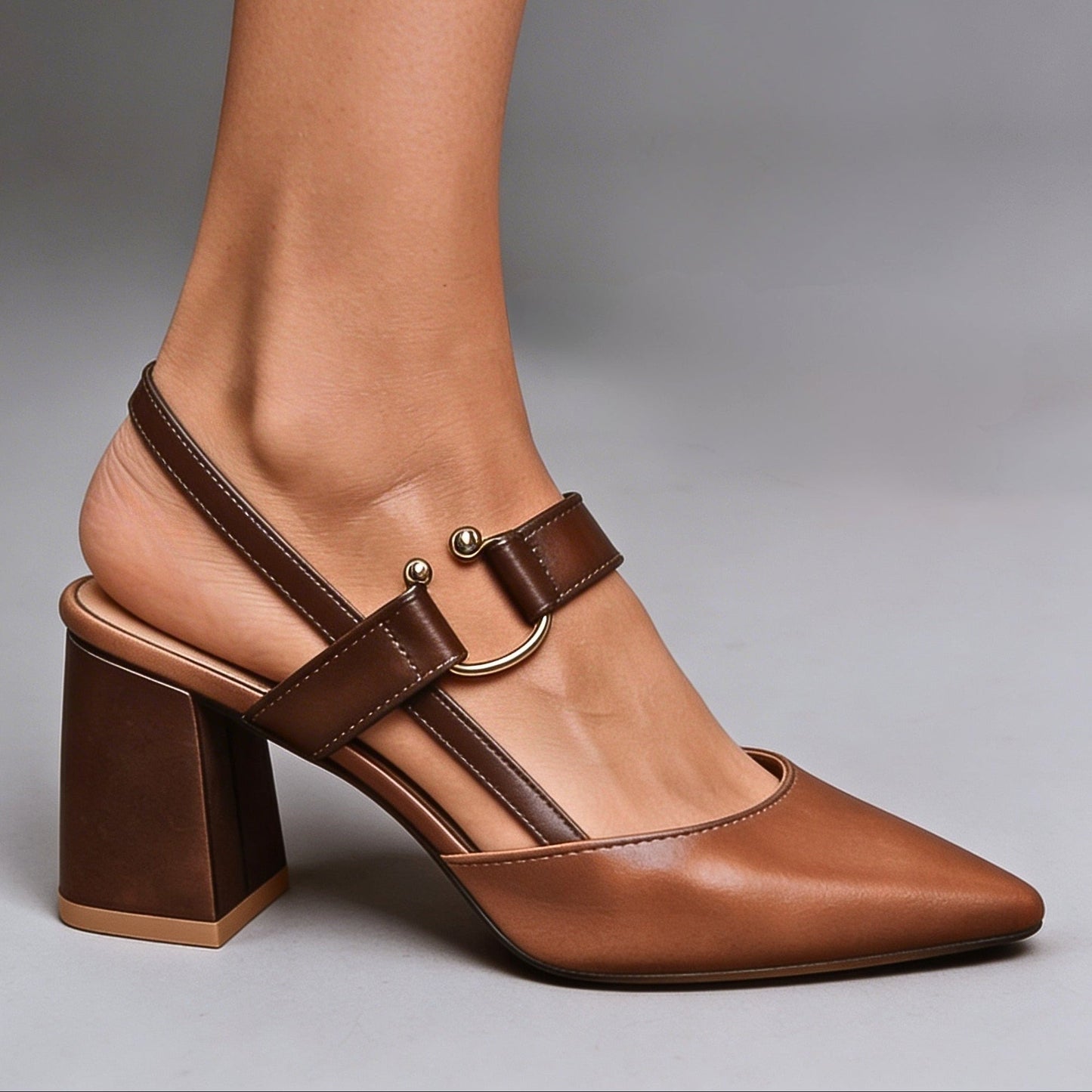 Women's Supple Leather Block Heels in Nude Corvine