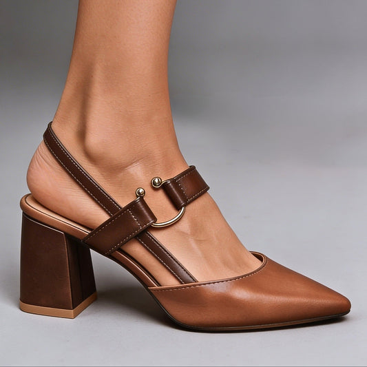 Women's Supple Leather Block Heels in Nude Corvine