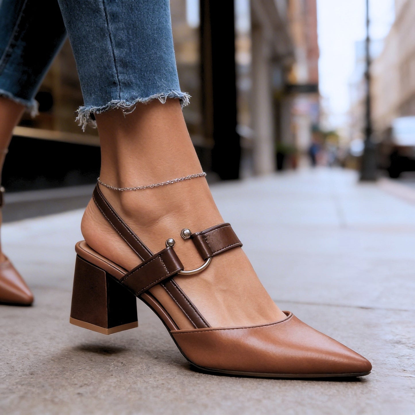 Women's Supple Leather Block Heels in Nude Corvine