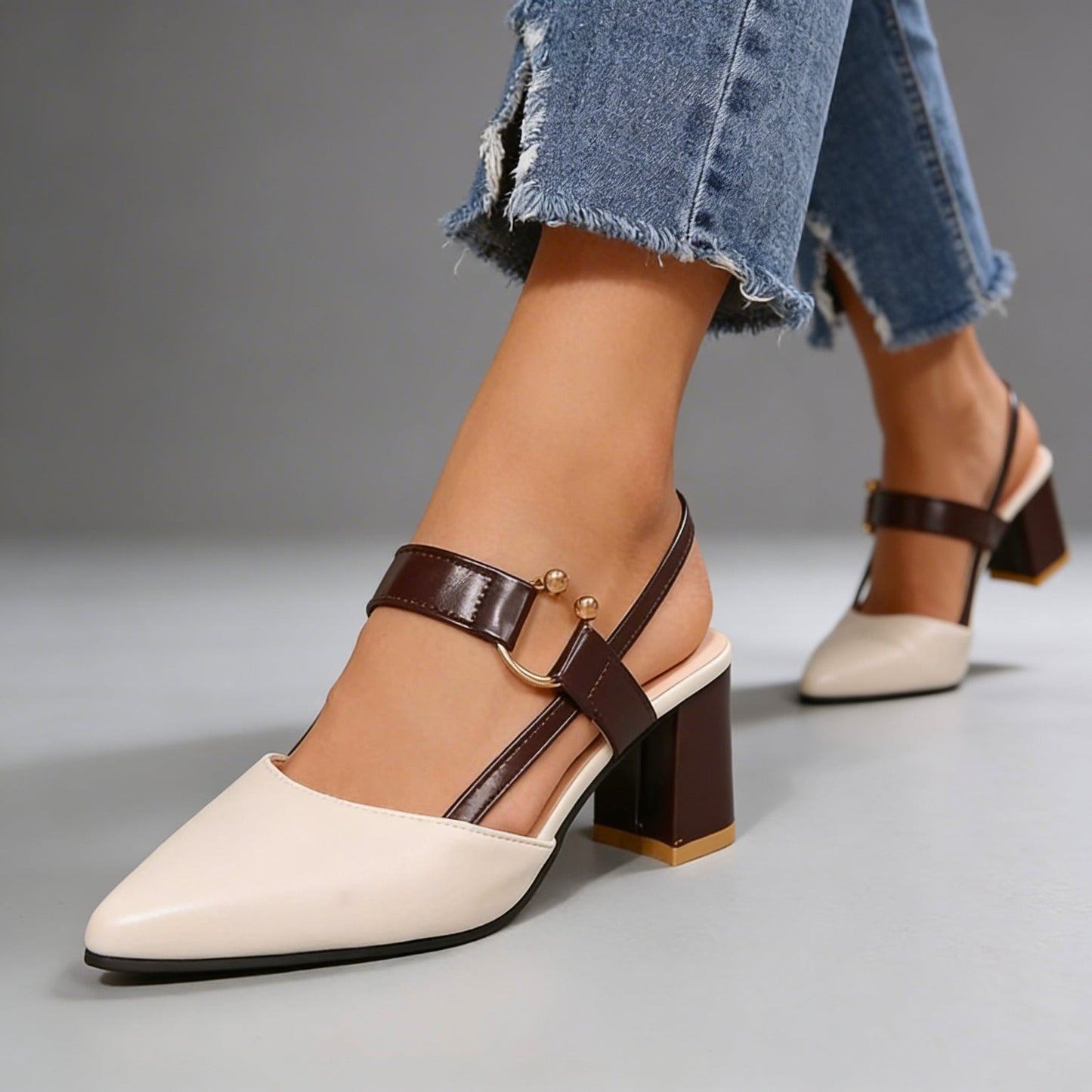 Women's Supple Leather Block Heels in Nude Corvine