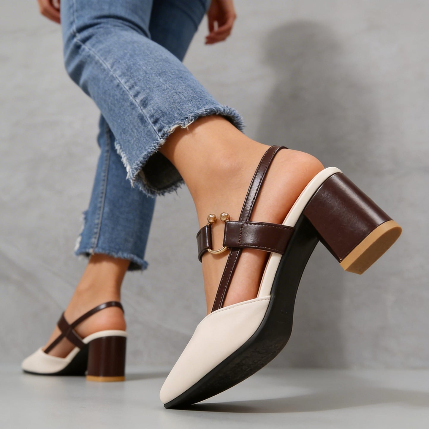 Women's Supple Leather Block Heels in Nude Corvine