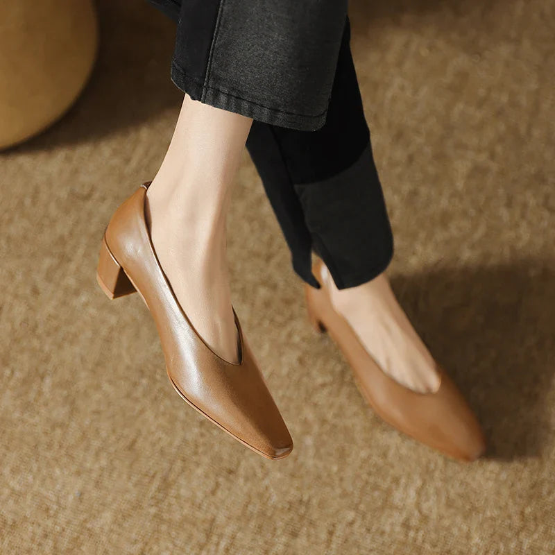 Women's Supple Leather Closed Toe Heels Corvine