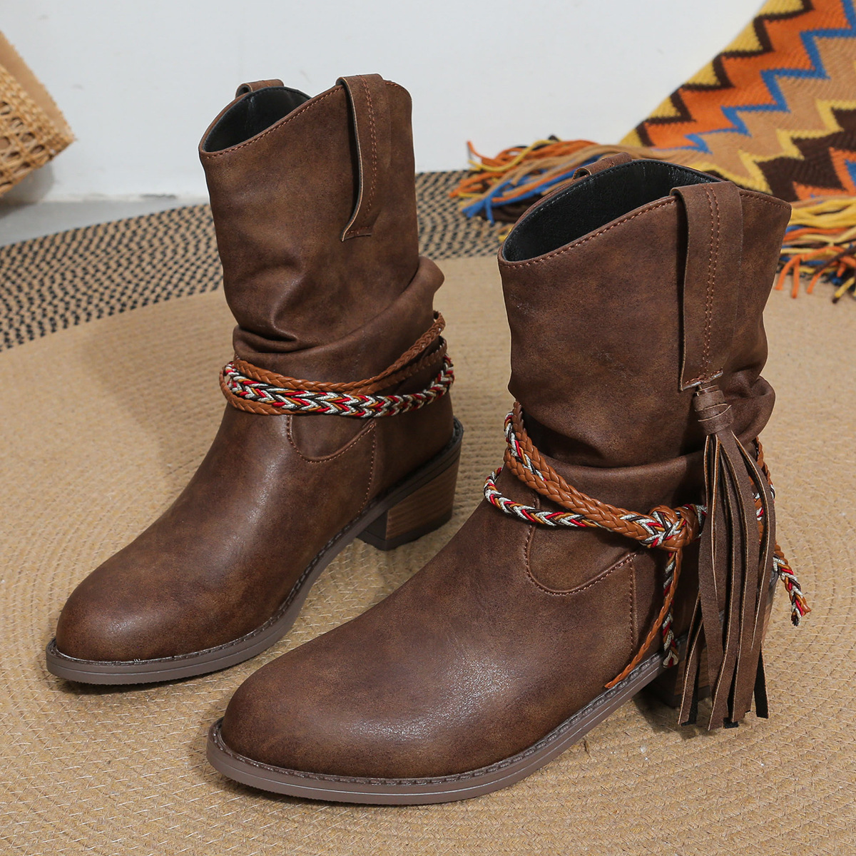 Women's Supple Leather Mid-Ankle Cowgirl Boots Corvine
