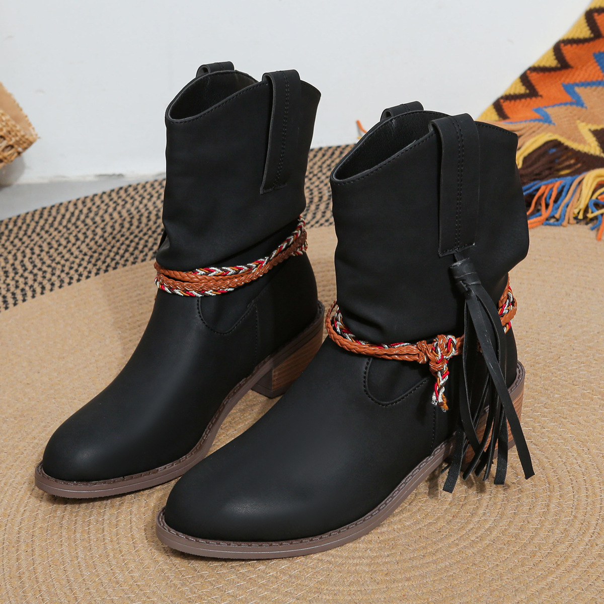 Women's Supple Leather Mid-Ankle Cowgirl Boots Corvine