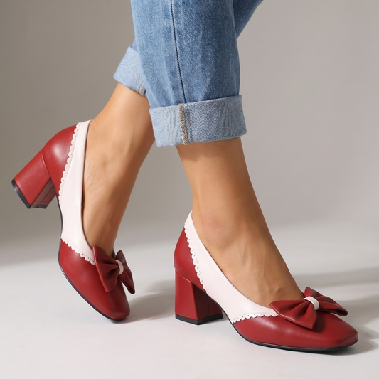 Women's Synthetic Bow Detail Block Heel Shoes Corvine