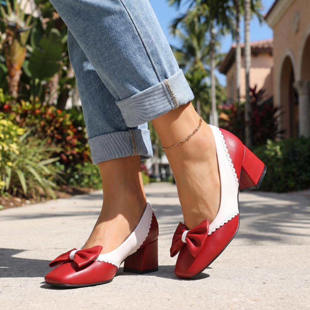 Women's Synthetic Bow Detail Block Heel Shoes Corvine