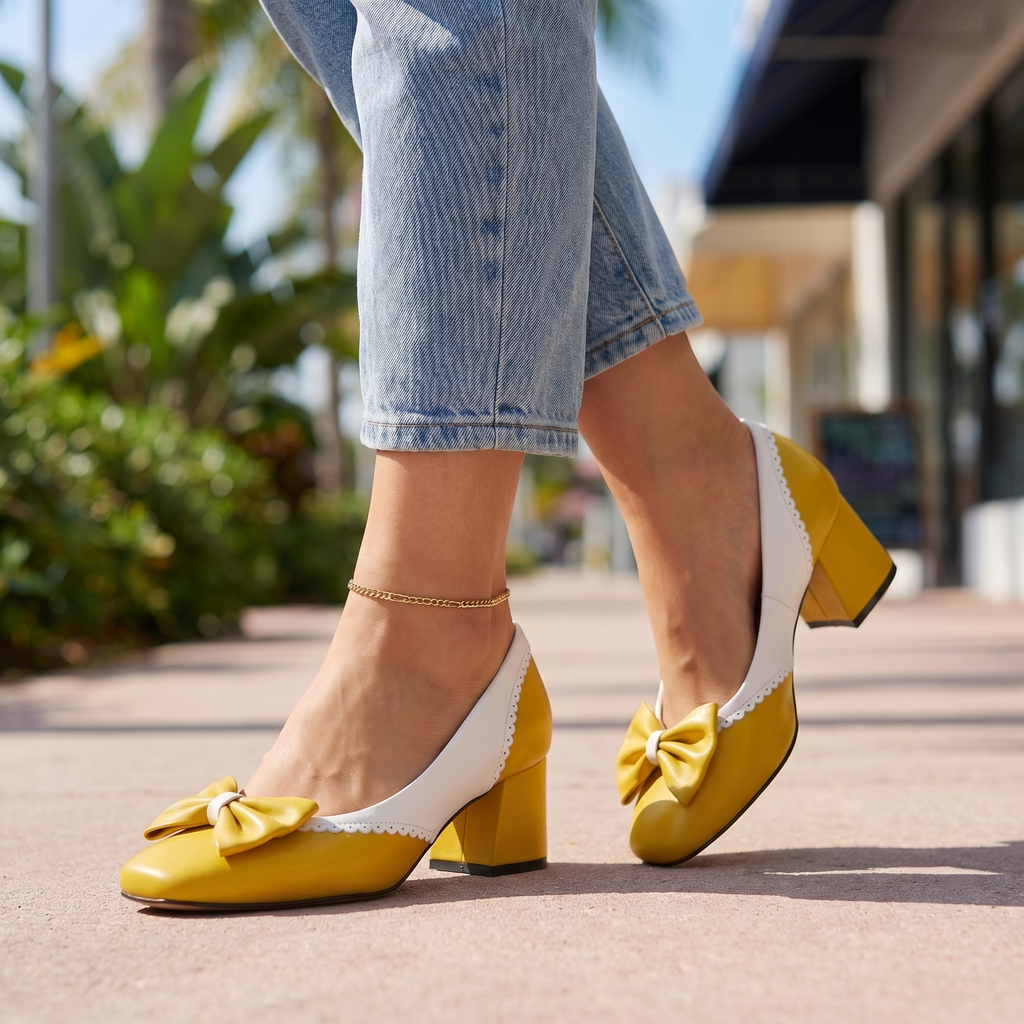 Women's Synthetic Bow Detail Block Heel Shoes Corvine