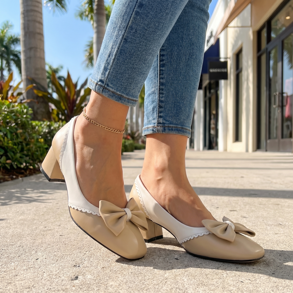 Women's Synthetic Bow Detail Block Heel Shoes Corvine