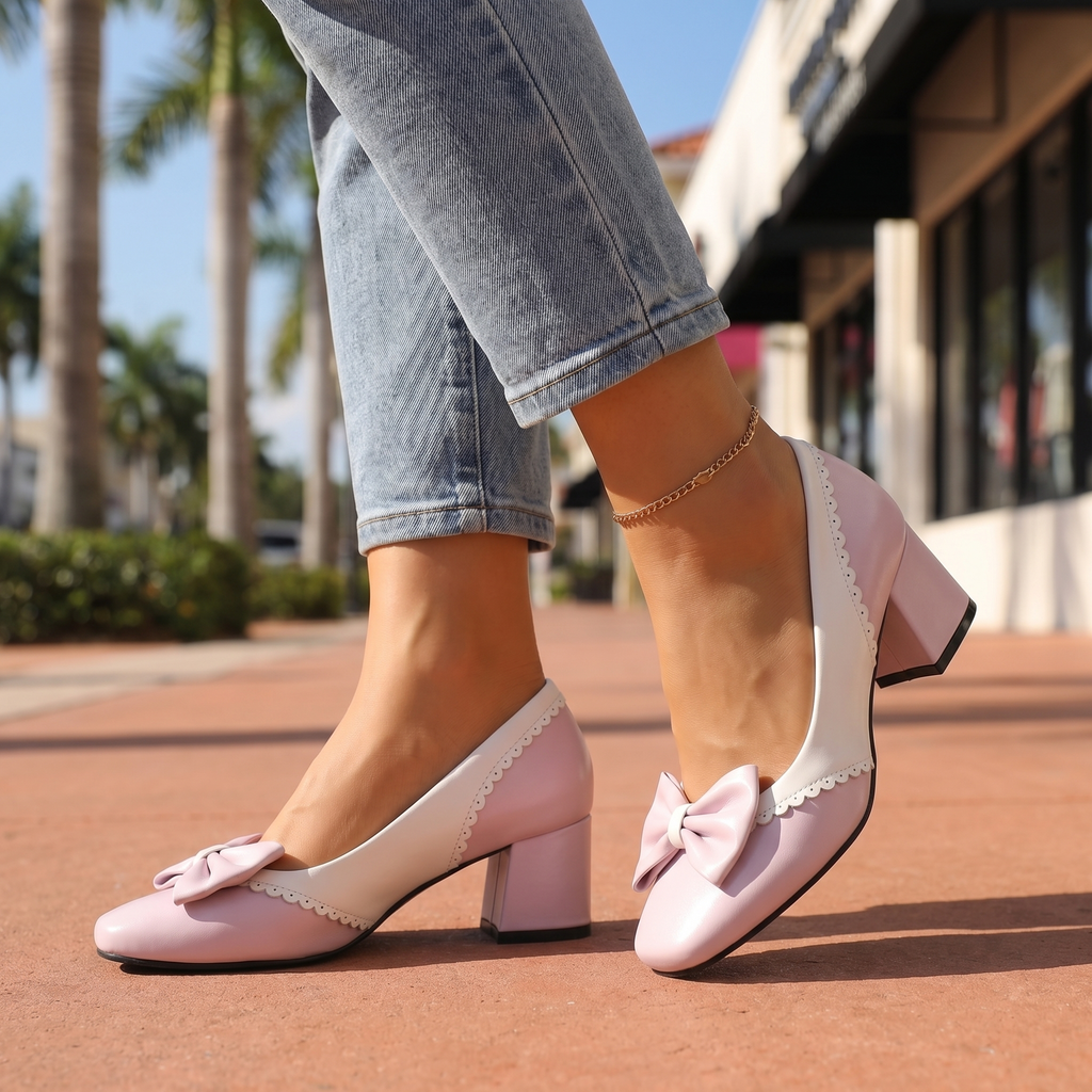 Women's Synthetic Bow Detail Block Heel Shoes Corvine
