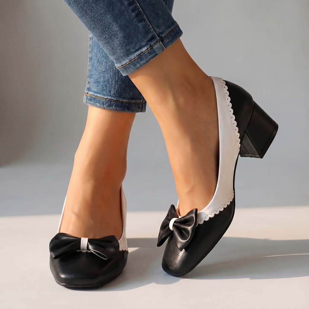 Women's Synthetic Bow Detail Block Heel Shoes Corvine
