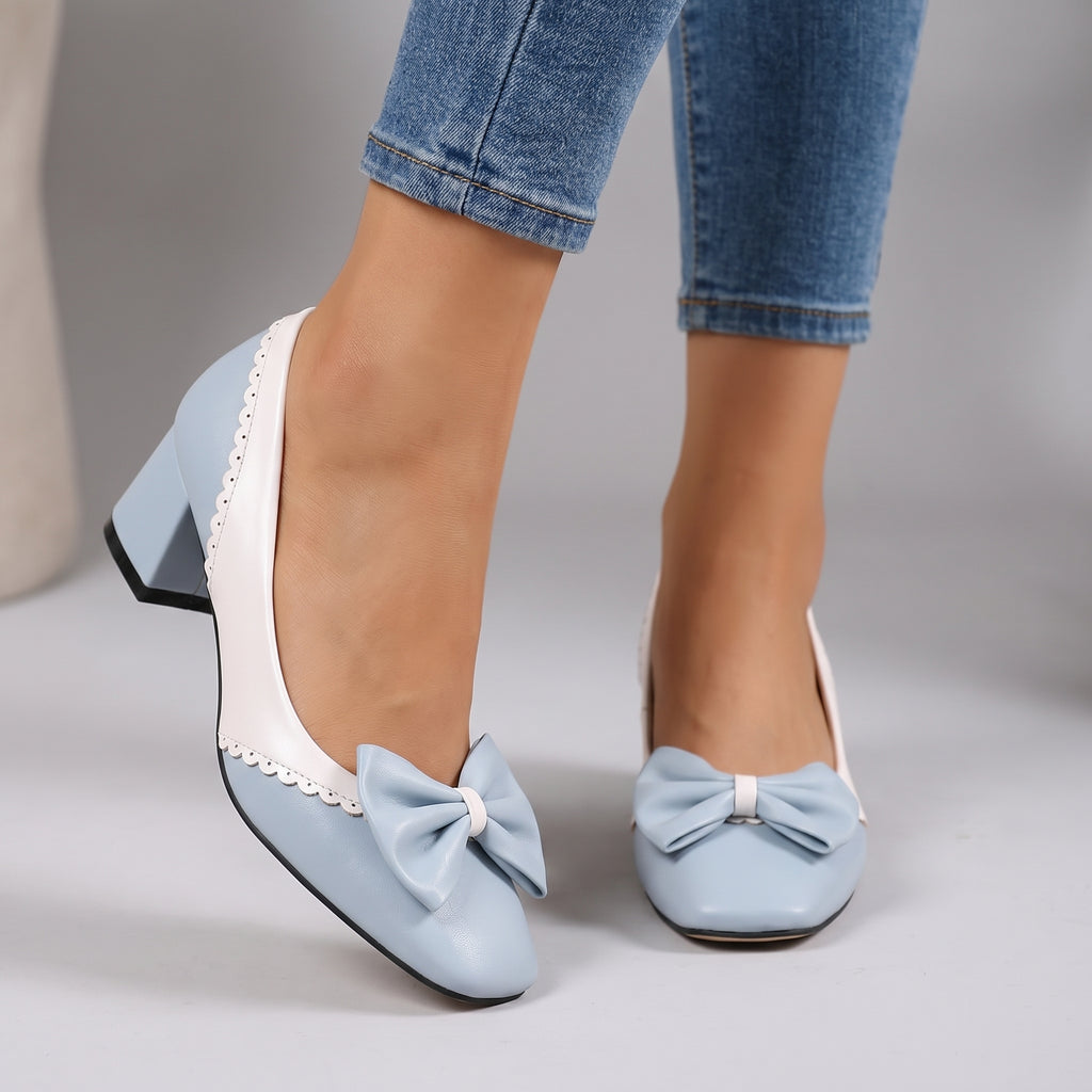 Women's Synthetic Bow Detail Block Heel Shoes Corvine