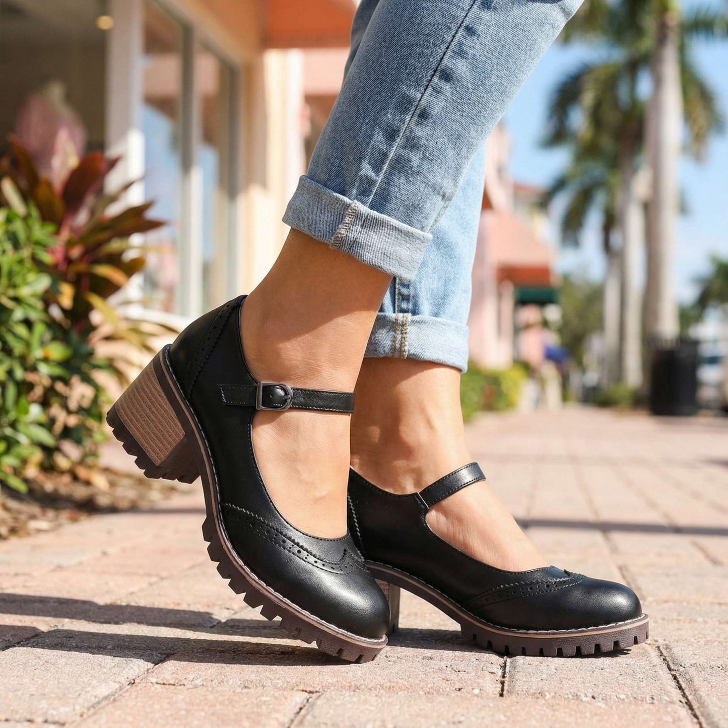 Women's Synthetic Brogue Design Chunky Heels Corvine