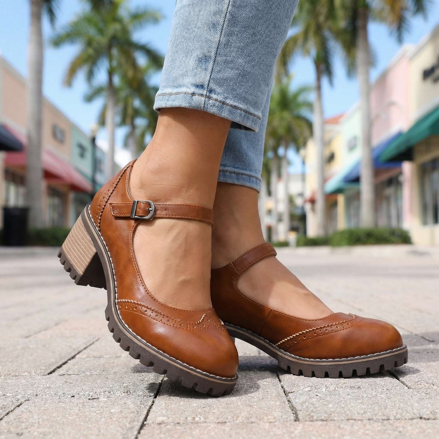 Women's Synthetic Brogue Design Chunky Heels Corvine