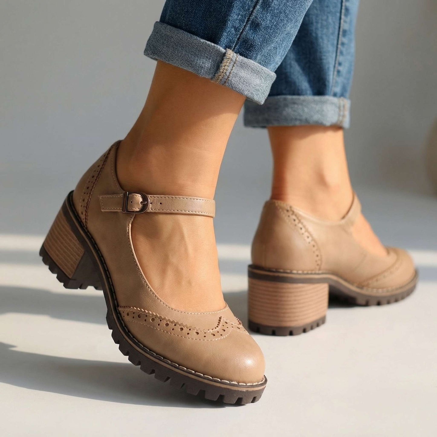 Women's Synthetic Brogue Design Chunky Heels Corvine