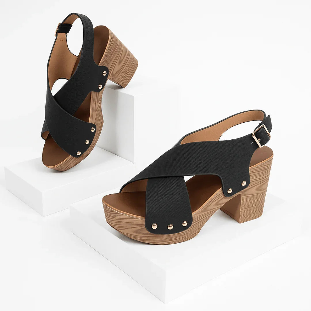Women's Synthetic Criss-Cross Strap Block Heel Sandals Corvine