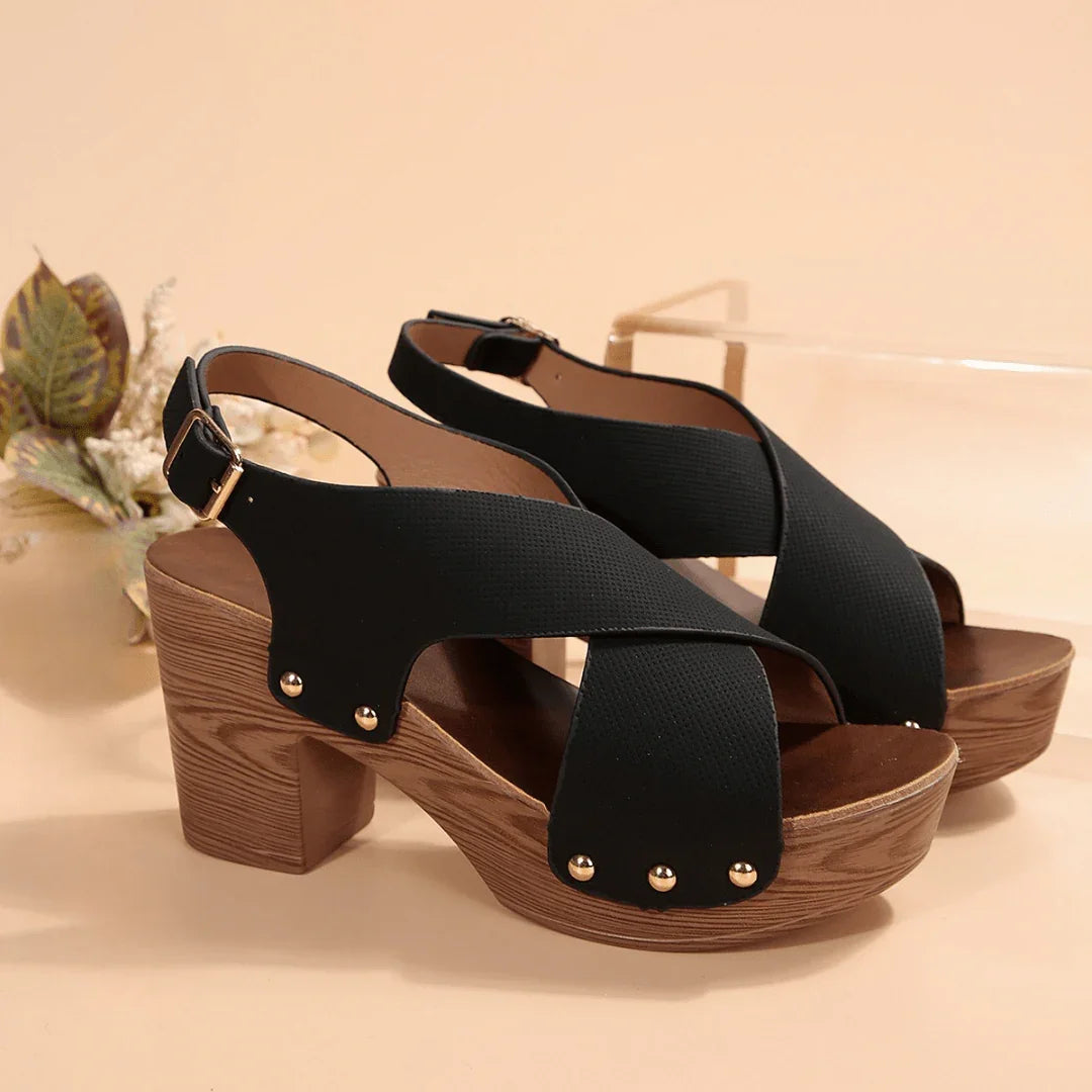 Women's Synthetic Criss-Cross Strap Block Heel Sandals Corvine